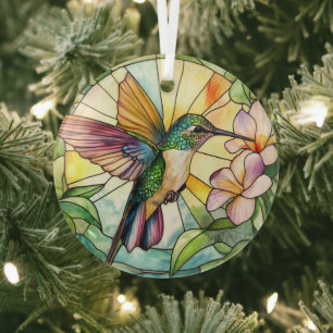 Vibrant Hummingbird Stained Glass Tree Decoration