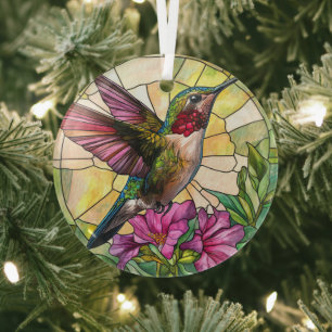 Vibrant Hummingbird Stained Glass Tree Decoration
