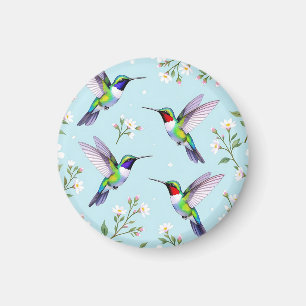 Vibrant Hummingbirds and White Cherry Blossom Magnet