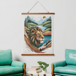 Vibrant Hybrid Lion Illustration Wildlife Hanging Tapestry