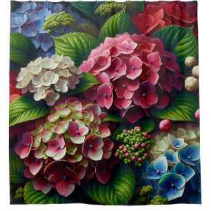 “Vibrant Hydrangeas with Dew" Shower Curtain