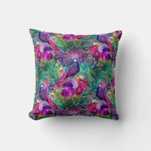 Vibrant Illustrated Peacock Pattern Cushion
