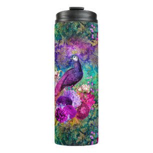 Vibrant Illustrated Peacock Pattern Thermal Tumbler