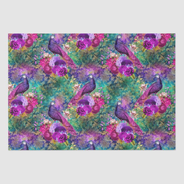 Vibrant Illustrated Peacock Pattern Tissue Paper (Front)