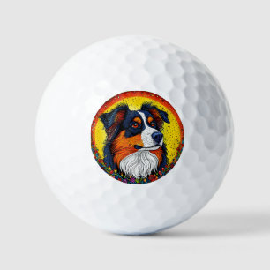 Vibrant Illustrated Portrait of a Dog Golf Balls