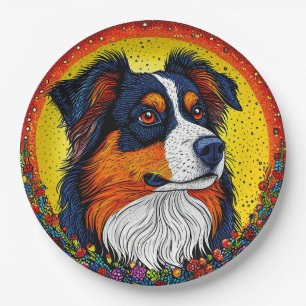 Vibrant Illustrated Portrait of a Dog Paper Plate