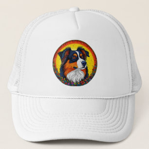 Vibrant Illustrated Portrait of a Dog Trucker Hat