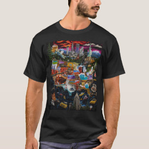 Vibrant Illustrated USA Map with Iconic Landmarks T-Shirt