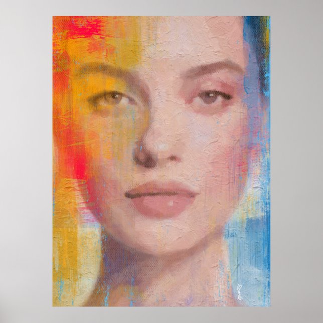 Vibrant Impasto Abstract Portrait Poster (Front)