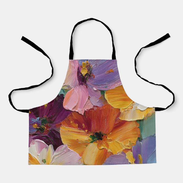 Vibrant Impasto Floral Painting Apron (Front)