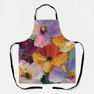 Vibrant Impasto Floral Painting Apron