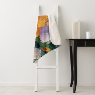 Vibrant Impasto Floral Painting Cosy Sherpa Throw
