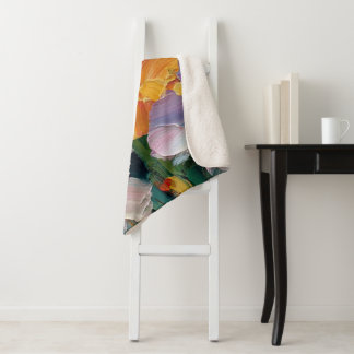 Vibrant Impasto Floral Painting Cosy Sherpa Throw 