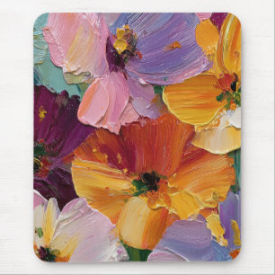 Vibrant Impasto Floral Painting Mouse Pad