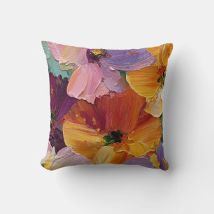 Vibrant Impasto Floral Painting Throw Pillow