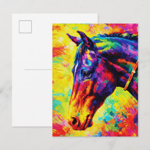Vibrant Impasto Horse Portrait Colourful Wild Postcard