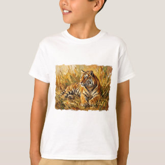 Vibrant Impasto Tiger in Sun-Drenched Golden Grass T-Shirt