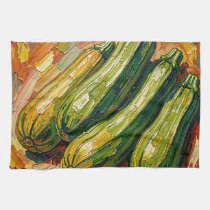 Vibrant Impasto Zucchini Painting Tea Towel