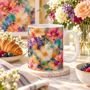 Vibrant Impressionist abstract Floral Oil Painting Coffee Mug