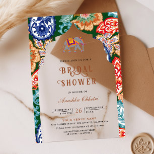 Vibrant Indian Folk Art Elephant Bridal Shower Acrylic Invitations