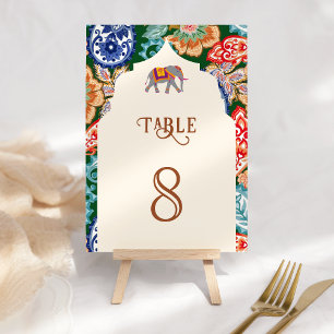 Vibrant Indian Folk Art Elephant Cream Wedding Table Number