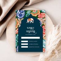 Vibrant Indian Folk Art Elephant Dark Blue Wedding
