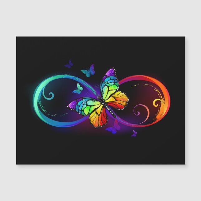 Vibrant infinity with rainbow butterfly on black (Front)