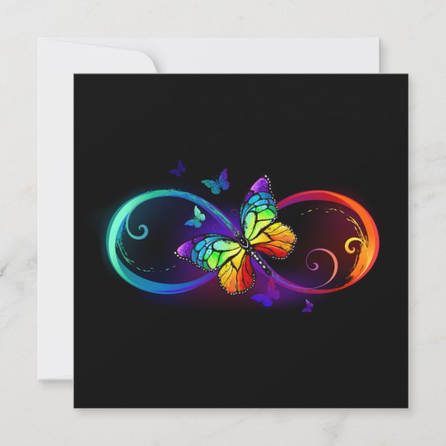 Vibrant infinity with rainbow butterfly on black (Front)