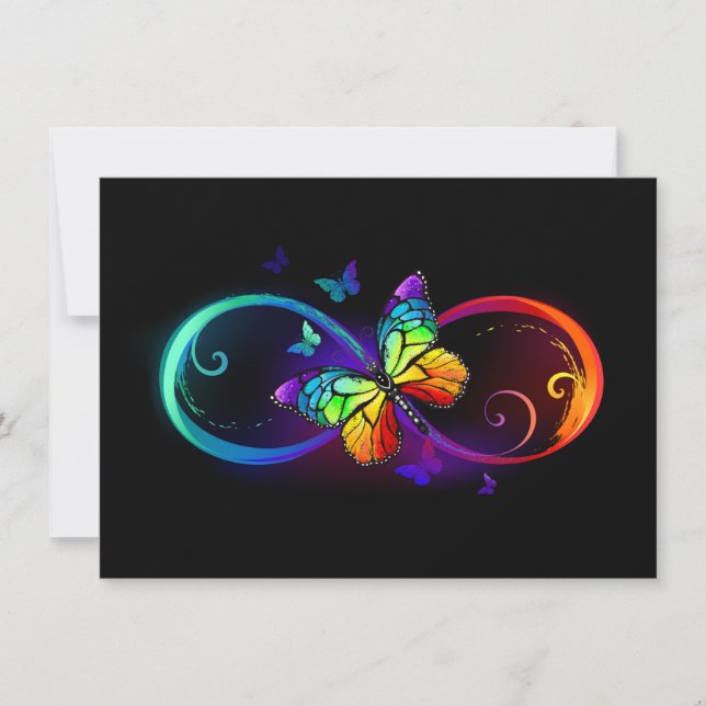 Vibrant infinity with rainbow butterfly on black (Front)