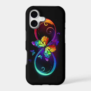 Vibrant infinity with rainbow butterfly on black