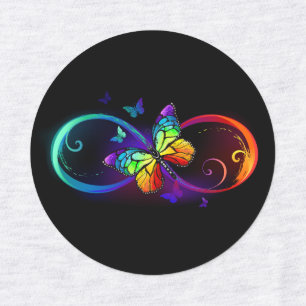 Vibrant infinity with rainbow butterfly on black