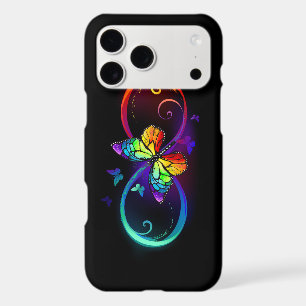 Vibrant infinity with rainbow butterfly on black