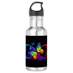 Vibrant infinity with rainbow butterfly on black 532 ml water bottle
