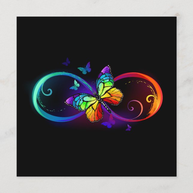 Vibrant infinity with rainbow butterfly on black advice card (Front)