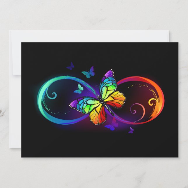 Vibrant infinity with rainbow butterfly on black  announcement (Front)