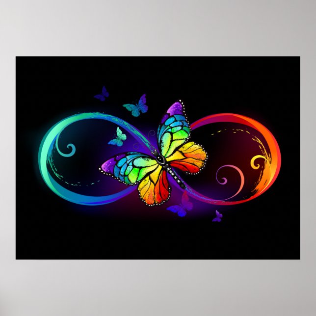 Vibrant infinity with rainbow butterfly on black b poster (Front)