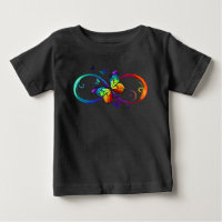 Vibrant infinity with rainbow butterfly on black