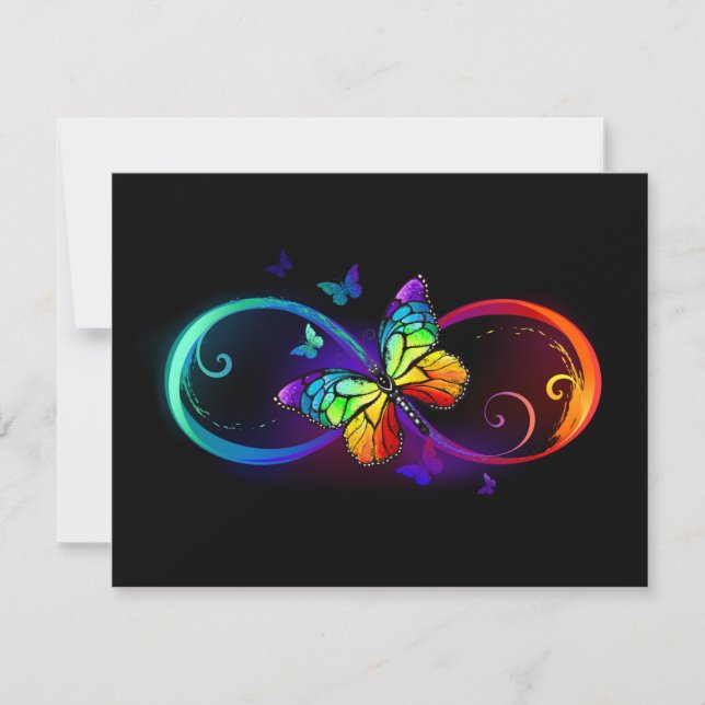 Vibrant infinity with rainbow butterfly on black  card (Front)