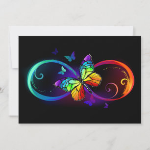 Vibrant infinity with rainbow butterfly on black card