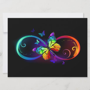 Vibrant infinity with rainbow butterfly on black card