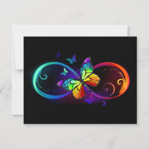 Vibrant infinity with rainbow butterfly on black card