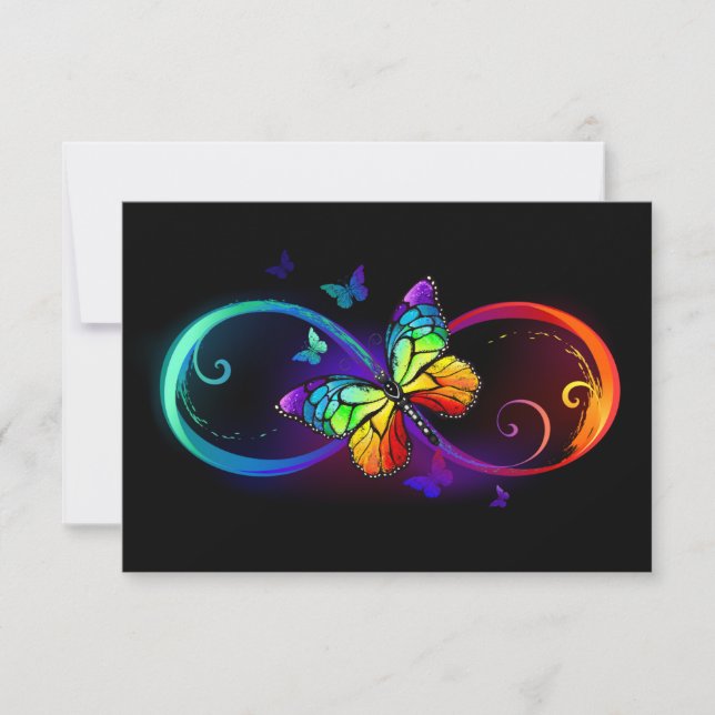 Vibrant infinity with rainbow butterfly on black card (Front)