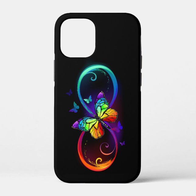 Vibrant infinity with rainbow butterfly on black Case-Mate iPhone case (Back)