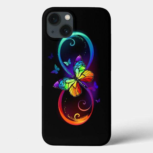 Vibrant infinity with rainbow butterfly on black Case-Mate iPhone case (Back)