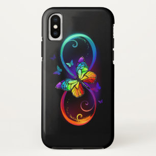 Vibrant infinity with rainbow butterfly on black  iPhone XS case