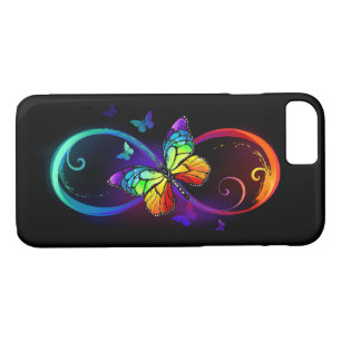 Vibrant infinity with rainbow butterfly on black iPhone 8/7 case