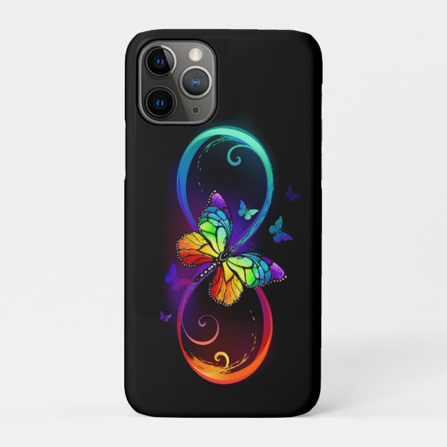 Vibrant infinity with rainbow butterfly on black Case-Mate iPhone case (Back)