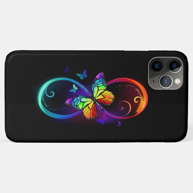 Vibrant infinity with rainbow butterfly on black Case-Mate iPhone case (Back (Horizontal))