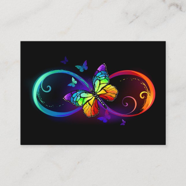 Vibrant infinity with rainbow butterfly on black enclosure card (Front)