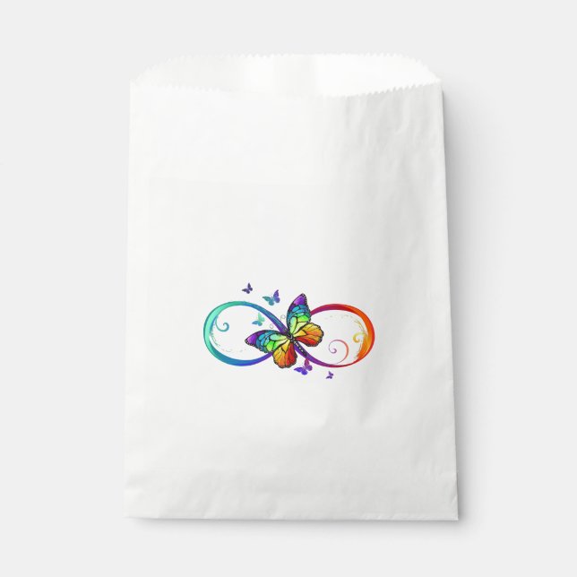 Vibrant infinity with rainbow butterfly on black  favour bag (Front)